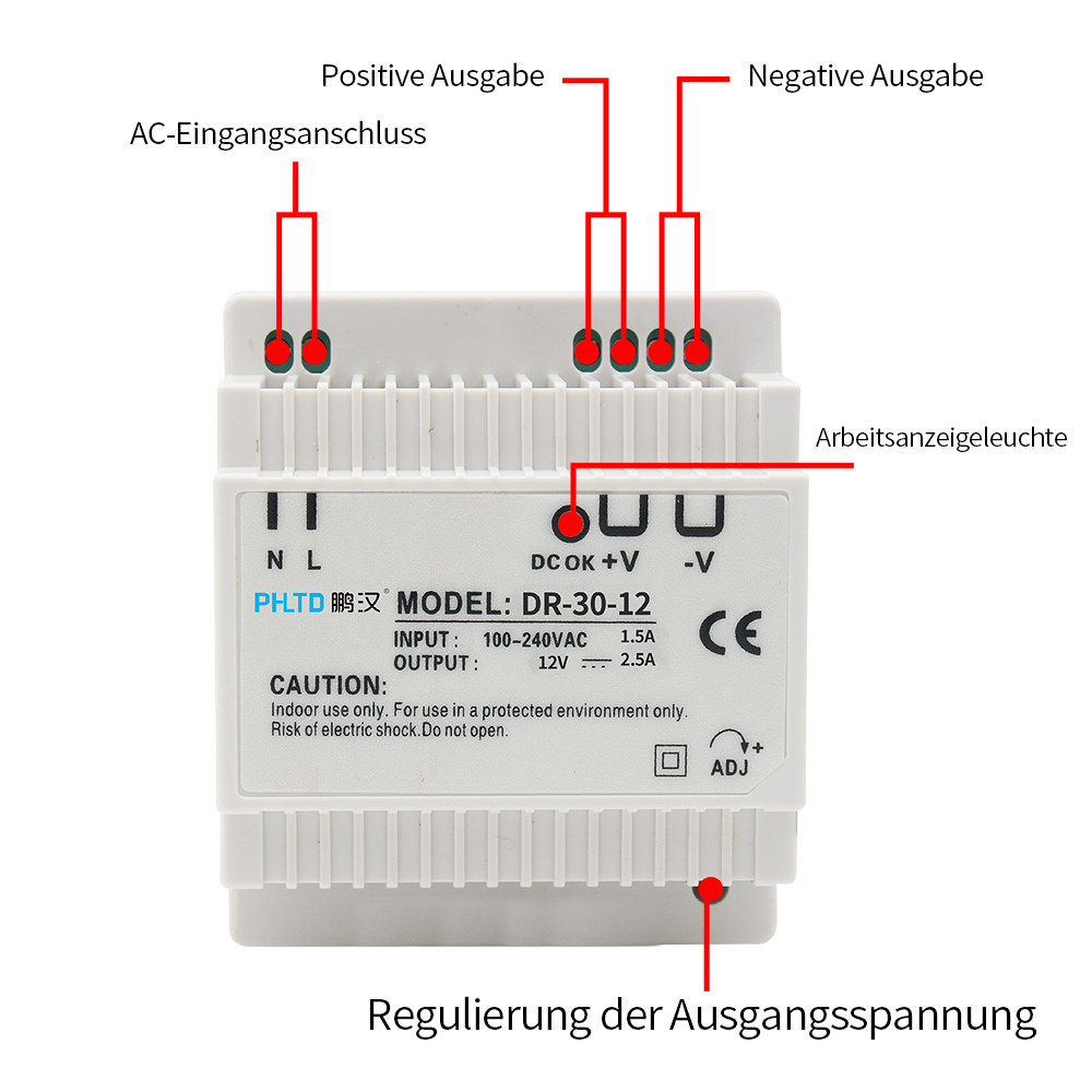 Beispiel eines Schaltplans für die PHLTD-Schienenschalter-Stromversorgung der DR-Serie-