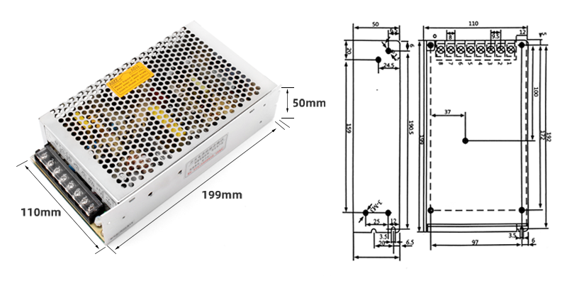 PHLTD DC Viergruppen-Schaltnetzteil Serie Q-120 Größe 199x110x50mm-