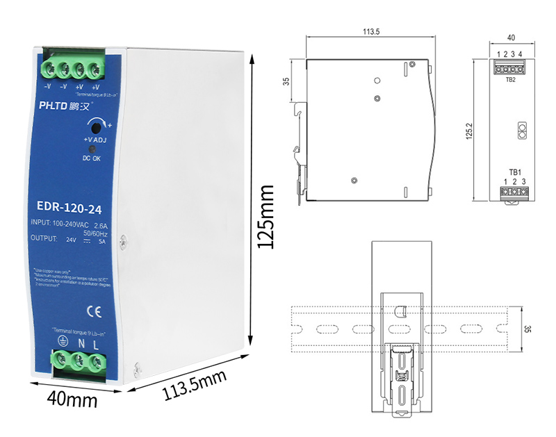 PHLTD EDR Rail-Serie Schaltnetzteil 120 W Größe 40 x 113,5 x 125 mm-