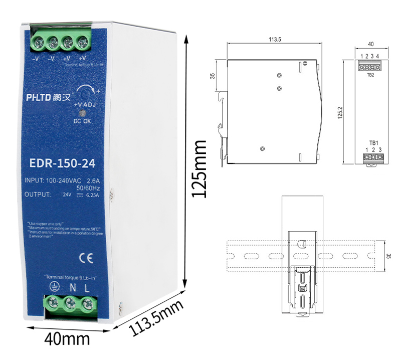 PHLTD EDR Rail Serie Schaltnetzteil 150W Größe 60x113,5x125mm-