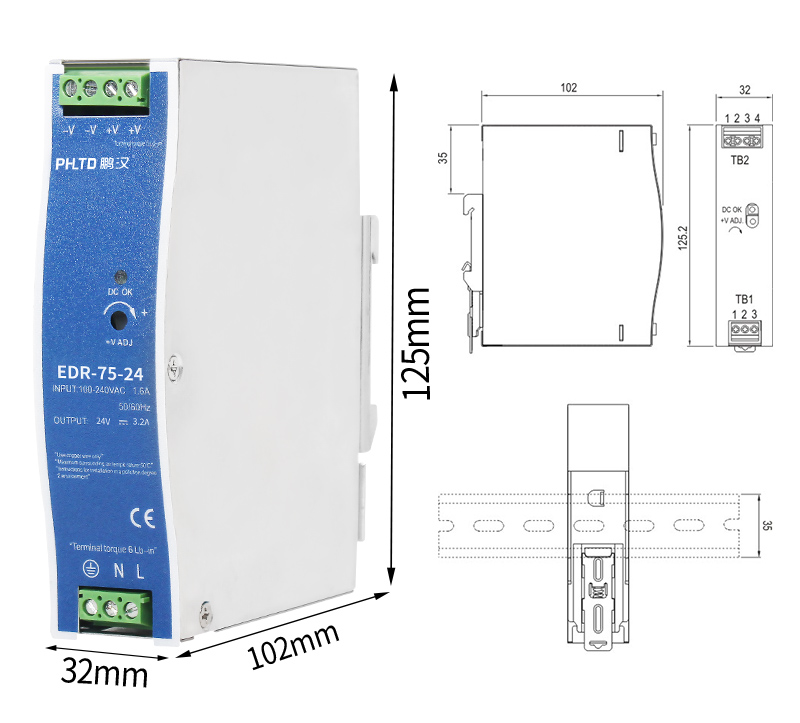 PHLTD EDR Rail Serie Schaltnetzteil 75W Größe 32x125x102mm-