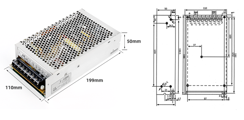 PHLTD Einzelgruppen-Ausgangsnetzteil T-120V Größe 199x110x50mm-