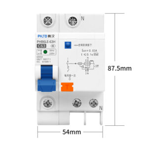 PHLTD-Miniatur-Leistungsschalter für Schienenmontage, 110 V–120 V, erhältlich, 1P+N63A, Größe 54 x 87,5 mm-