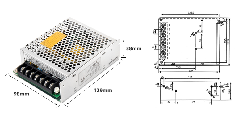 PHLTD Netzteil mit Einzelgruppenausgang T-30V, Größe 129 x 98 x 38 mm-