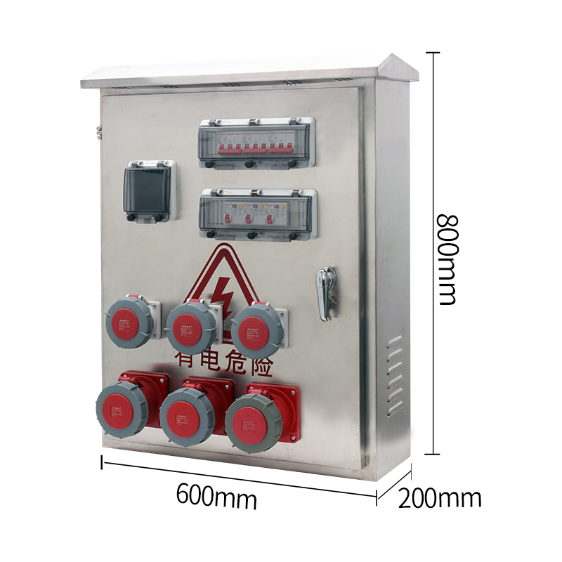 6PHLTD Industriesteckdose 304 Edelstahl Wartungs-Stromkasten mit zwei Ausgängen und drei Schaltern für Schutz mit Gesamtschaltgröße 800X600X200mm-