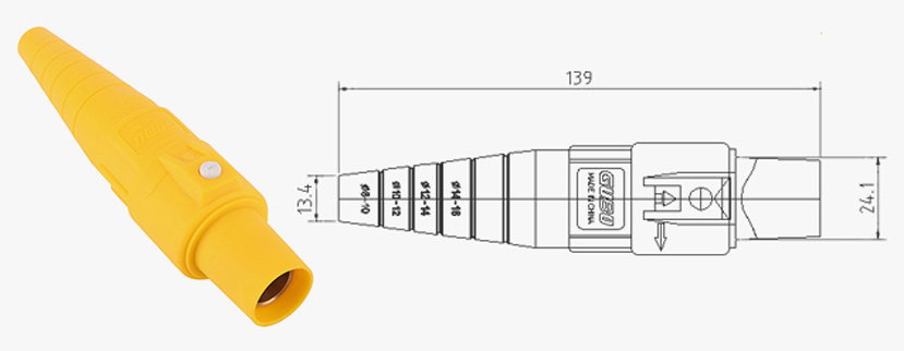 PHLTD 200A Hochleistungs-Bühnenbeleuchtung und Audio, einadriges Rhino-Hochstromkabel, Stecker, Größentabelle für Buchsenstecker-