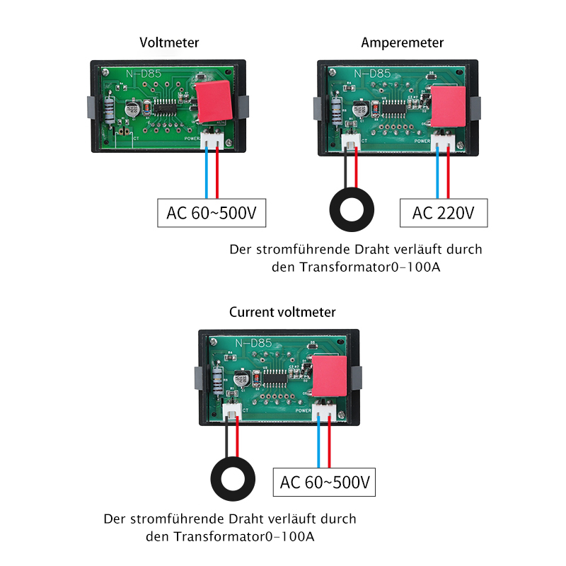 PHLTD D85-5035VA Wechselspannungs- und Strommessgerät mit hochpräziser Digitalanzeige und Doppelanzeige 220 V, 380 Dreiphasen-Wechselstrom 60-500 V Schaltplan-