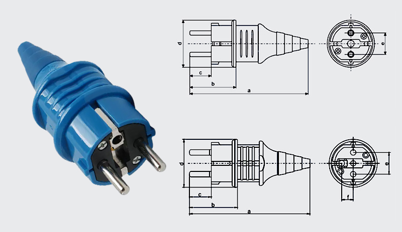 PHLTD Französischer SCHUKO-verdeckter Stecker 16 A 220 V für den Außenbereich, wasserdicht und staubdicht, Standard-Steckergrößentabelle-