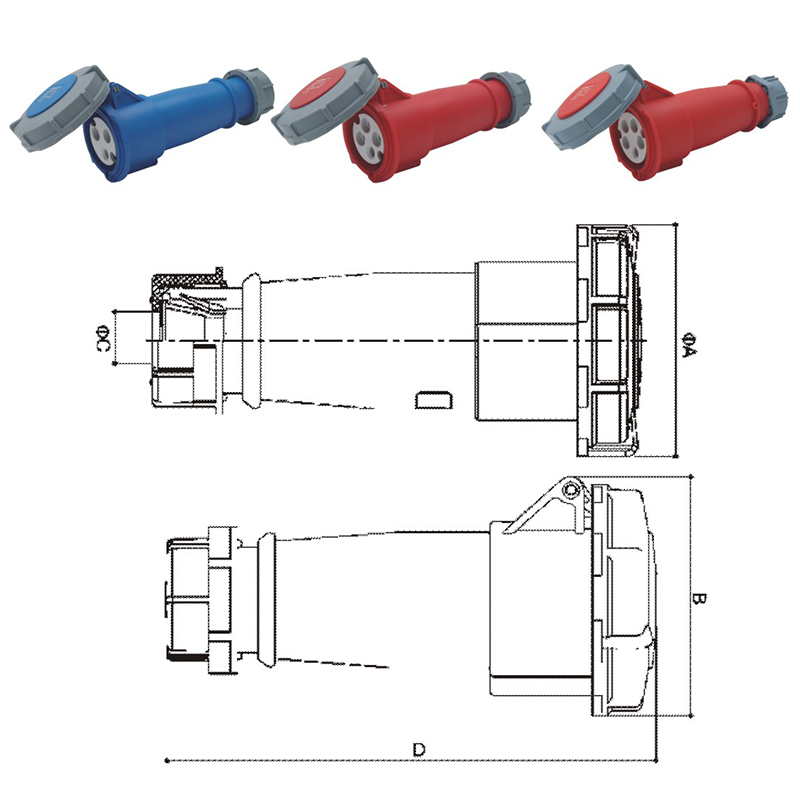 PHLTD Hochstrom IP67 wasserdichter Industriestecker und Buchsenstecker 3-polig 4-polig 5-polig 16A32A Luftfahrt-Stecker und Buchse Größentabelle-