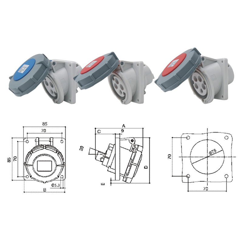 PHLTD Hochstrom IP67 wasserdichter Industriestecker und Steckdose 3-adrig 4-adrig 5-adrig 16A32A verdeckter Schrägsitz 220-415V Größentabelle-