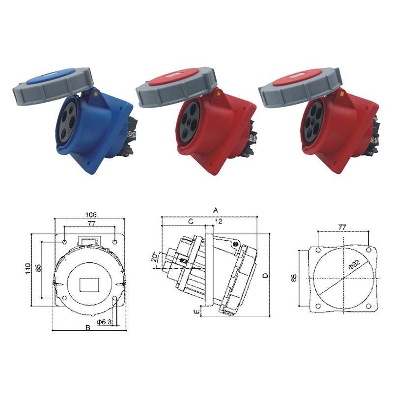 PHLTD Hochstrom IP67 wasserdichter Industriestecker und Steckdose 3-adrig 4-adrig 5-adrig 63A125A verdeckter Schrägsitz 220-415V Größentabelle-