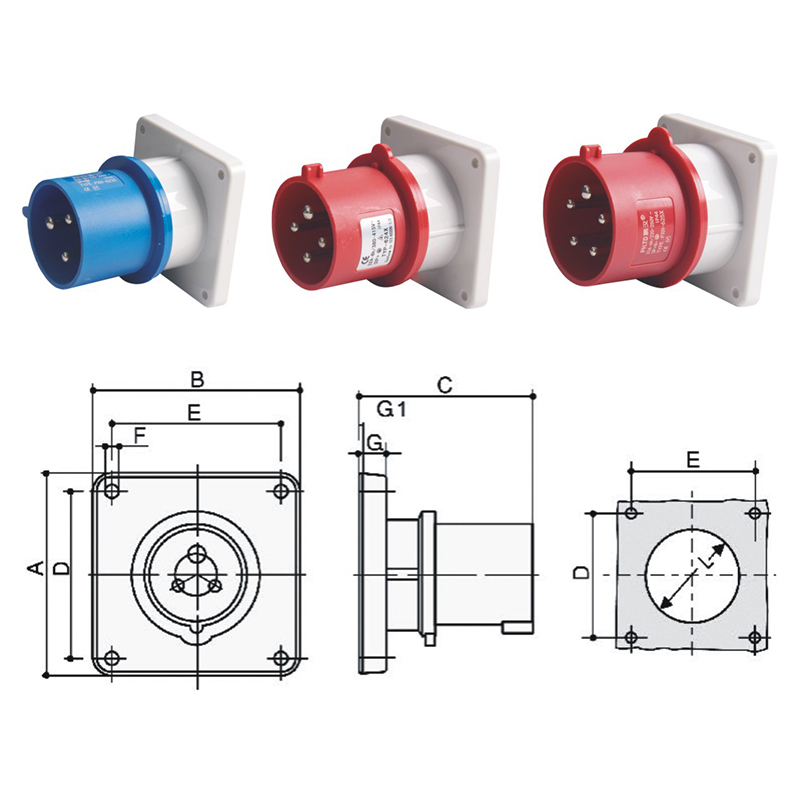 PHLTD wasserdichtes Netzteil, industrieller verdeckter Stecker, 3-adrig, 4-adrig, 5-adrig, 16A32A, Größentabelle für verdeckte Stecker-