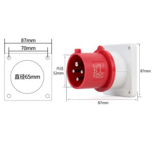 PHLTD wasserdichtes Netzteil, industrieller verdeckter Stecker, 4-adrig, 32 A, verdeckter Stecker, 220–250 V, Größe 87 x 87 mm, Innendurchmesser 52 mm-