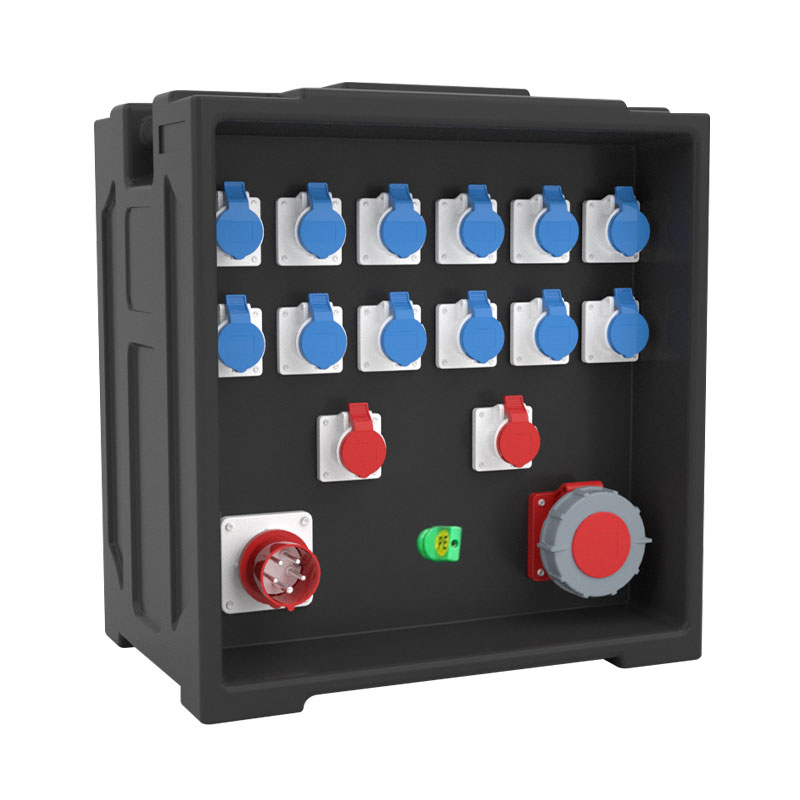 PHLTD große Bühnen-LED-Beleuchtungsanzeige Stromverteilungsbox mit 14 Industriesockeln, einer 63A-Steckdose und einem fünfpoligen Industrie-Stecker