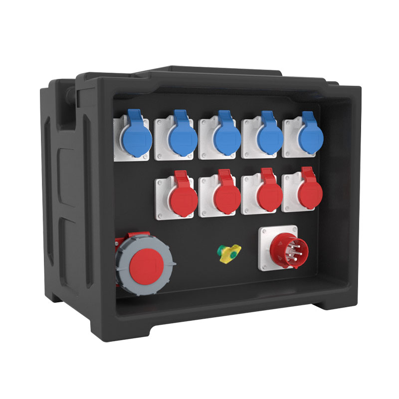 PHLTD Stromverteilungsbox mit 9 Industrie-Steckdosen, einer 63A-Steckdose und einem fünfpoligen Industrie-Stecker